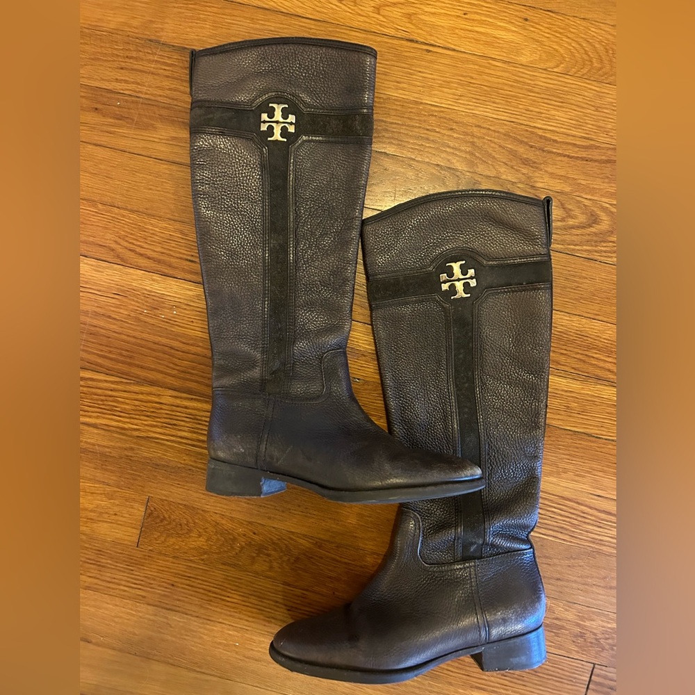 Tory Burch Alaina Dark Brown Leather Knee High Riding Boots